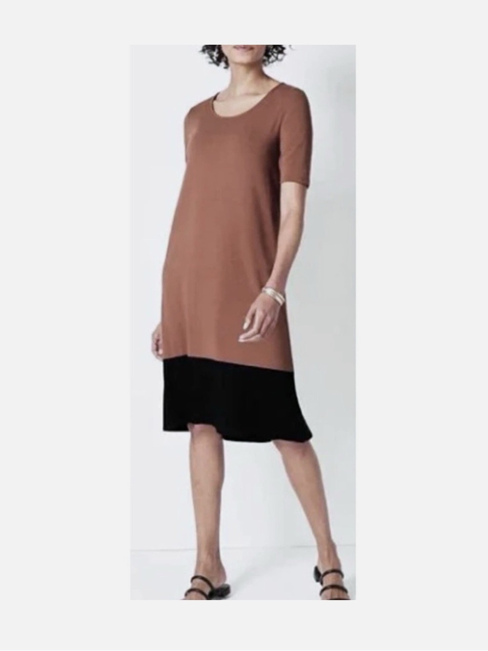 J.Jill Wearever Colorblock Maxi Dress Brown Black Short Sleeve Stretch XL